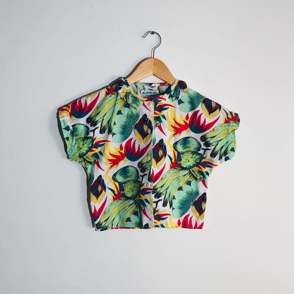 Tropical Print Cotton Crop Top